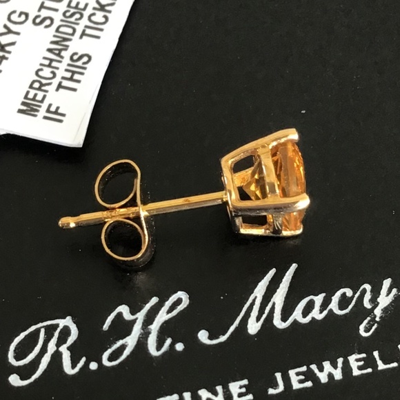 14K Yellow Gold & Genuine Citrine 5mm Stud Earrings November Birthstone NWT - Picture 4 of 11